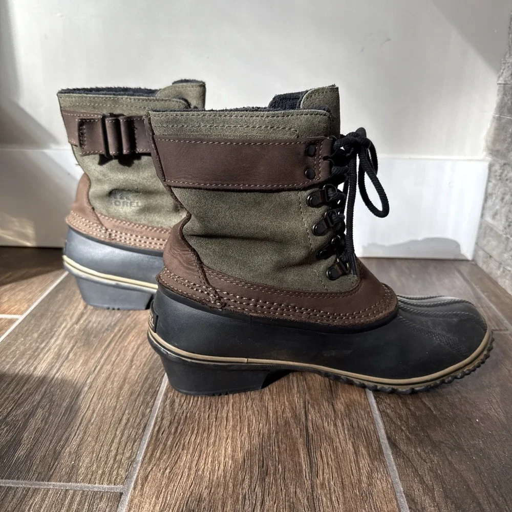Sorel Duck Boots Women 8 Waterproof Medina III Winter Boots Brown Green Lace Up